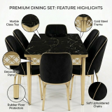 Marmeren eettafel – luxe eetkamerset met 6 stoelen en gouden frame