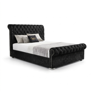 Sledebed met matras kopen – zwart sledebed met diamantstiksel en metalen poten