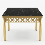 Marmeren eettafel met gouden frame – detail zwart marmeren blad